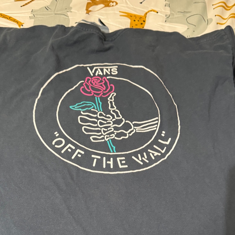 Vans Navy T-Shirt with Skeleton and Rose Design